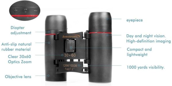 Binóculos plegables 30x60 con visión nocturna con poca luz para observación, viajes, excursiones, caza, etc. - Imagen 5