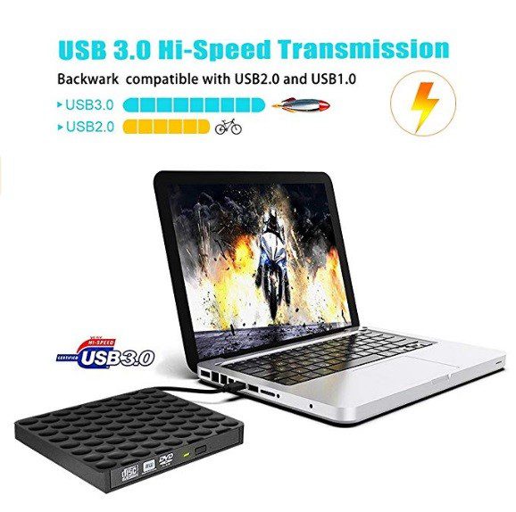 Unidad de DVD externa USB 3.0 quemador, reproductor de grabador óptico de CD DVD RW lector de fila portátil para PC Mac OS Windows 10 7 8 XP Vista - Imagen 3
