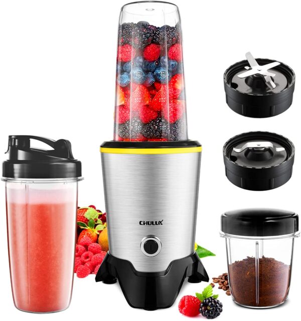 Batidora de jugos CHULUX Smoothie Bullet Blender Maker, Molinillo de café de alta velocidad de 1000 vatios con cuchillas de molienda y mezcla, Tritan 35 + 15 oz Botellas para batidos, fruta congelada, alimentos para bebés, especias, bajo nivel de ruido - Imagen 1