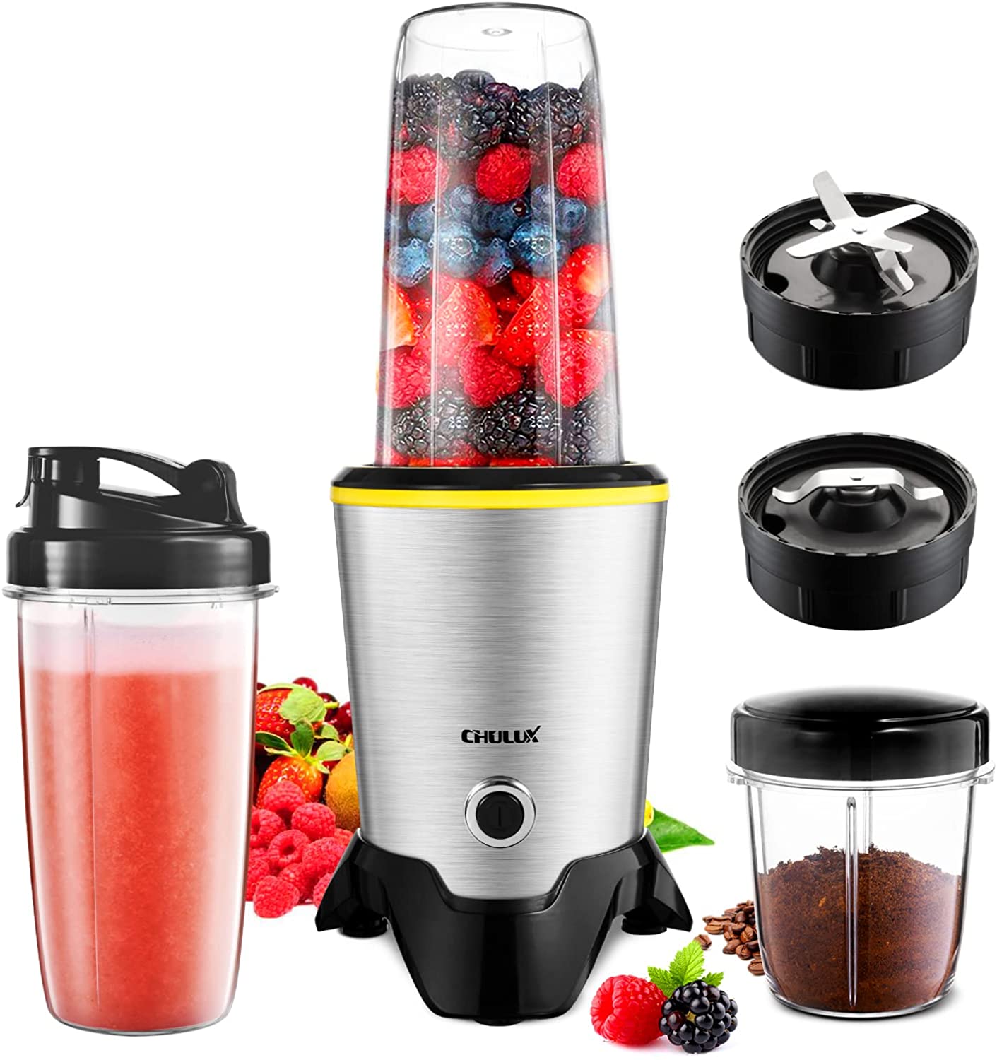 Batidora de jugos CHULUX Smoothie Bullet Blender Maker Batidora de jugos CHULUX Smoothie Bullet Blender Maker, Molinillo de café de alta velocidad de 1000 vatios con cuchillas de molienda y mezcla, Tritan 35 + 15 oz Botellas para batidos, fruta congelada, alimentos para bebés, especias, bajo nivel de ruido - Imagen 1
