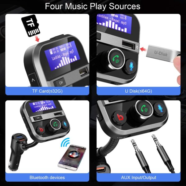 Adaptador de radio para automóvil Kit de auto con llamada de manos libresABOX Trekpow F10 Transmisor de FM Bluetooth para Auto-Wireless Bluetooth 4.2 , 3 puertos USB, pantalla LED, tarjeta TF de soporte, U-Disk, salida AUX - Imagen 2