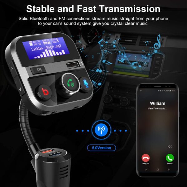 Adaptador de radio para automóvil Kit de auto con llamada de manos libresABOX Trekpow F10 Transmisor de FM Bluetooth para Auto-Wireless Bluetooth 4.2 , 3 puertos USB, pantalla LED, tarjeta TF de soporte, U-Disk, salida AUX - Imagen 9