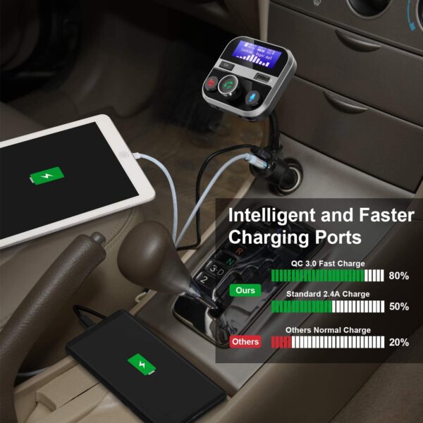 Adaptador de radio para automóvil Kit de auto con llamada de manos libresABOX Trekpow F10 Transmisor de FM Bluetooth para Auto-Wireless Bluetooth 4.2 , 3 puertos USB, pantalla LED, tarjeta TF de soporte, U-Disk, salida AUX - Imagen 6