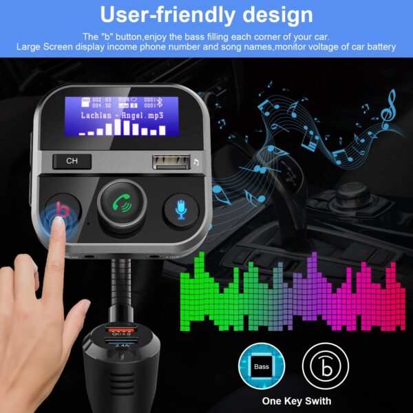 Adaptador de radio para automóvil Kit de auto con llamada de manos libresABOX Trekpow F10 Transmisor de FM Bluetooth para Auto-Wireless Bluetooth 4.2 , 3 puertos USB, pantalla LED, tarjeta TF de soporte, U-Disk, salida AUX - Imagen 3