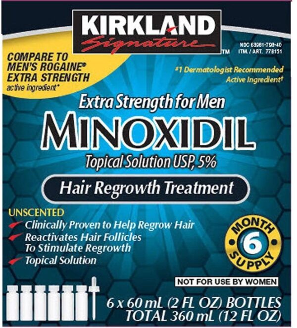 Tratamiento para el re crecimiento del cabello Kirkland Signature Tratamiento para el re crecimiento del cabello Kirkland Signature Fuerza adicional para hombres Solución tópica de minoxidil al 5%, 12 onzas líquidas - Imagen 1
