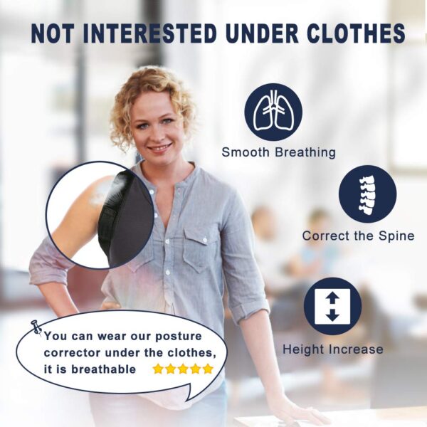 Corrector de postura para hombres y mujeres, diseño patentado de Estados Unidos, soporte superior ajustable para apoyo de clavícula y proporciona alivio del dolor del cuello, espalda y hombro (universal) - Imagen 3