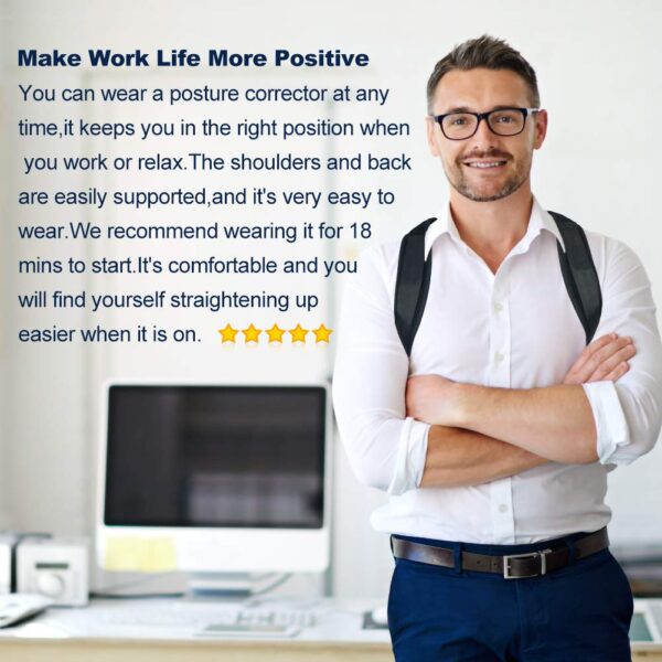 Corrector de postura para hombres y mujeres, diseño patentado de Estados Unidos, soporte superior ajustable para apoyo de clavícula y proporciona alivio del dolor del cuello, espalda y hombro (universal) - Imagen 2