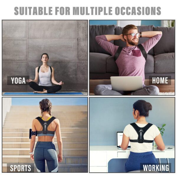Corrector de postura para hombres y mujeres, diseño patentado de Estados Unidos, soporte superior ajustable para apoyo de clavícula y proporciona alivio del dolor del cuello, espalda y hombro (universal) - Imagen 5