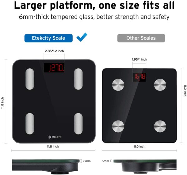 Pesa Báscula de grasa corporal Etekcity  con Bluetooth inteligente, aprobada por la FDA, báscula digital inalámbrica para baño, analizador de composición corporal de 13 elementos esenciales con aplicación, plataforma más grande, peso, BMI, grasa corporal y más - Imagen 2