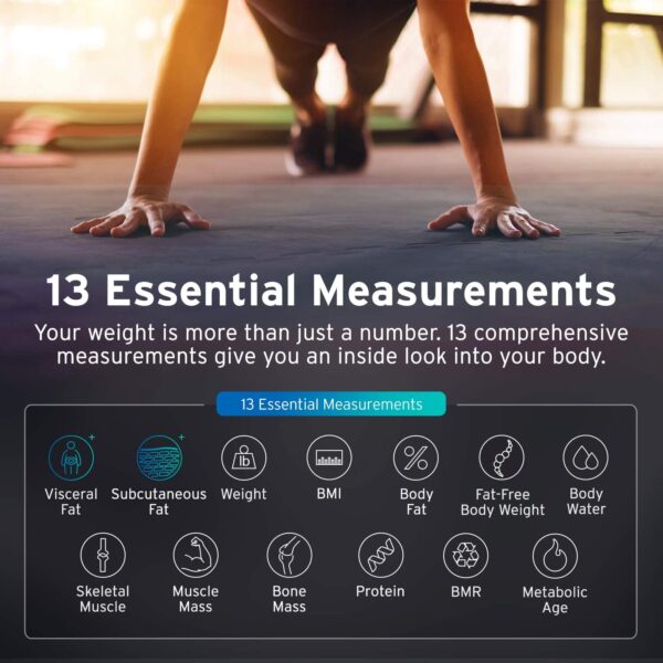 Pesa Báscula de grasa corporal Etekcity  con Bluetooth inteligente, aprobada por la FDA, báscula digital inalámbrica para baño, analizador de composición corporal de 13 elementos esenciales con aplicación, plataforma más grande, peso, BMI, grasa corporal y más - Imagen 10