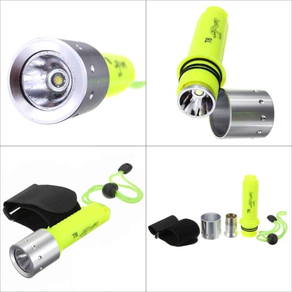 FOCO Linterna - emart CREE XM-L T6 1600 lúmenes linterna LED de buceo bajo el agua buceo – Linterna impermeable Submarino 1 x 18650 batería (no incluido) - Imagen 4