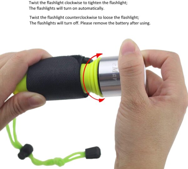 FOCO Linterna - emart CREE XM-L T6 1600 lúmenes linterna LED de buceo bajo el agua buceo – Linterna impermeable Submarino 1 x 18650 batería (no incluido) - Imagen 5