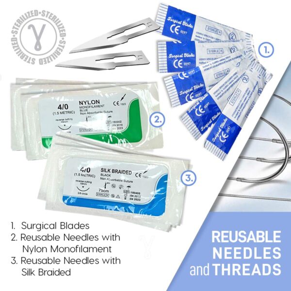 KIT completo practica saturación Medical para estudiantes - Reusable Skin Simulation Silicon PAD 4th GEN with PRE-Cut Wounds, Full Set of Essentials Stainless Still SUTURING Tools - Imagen 9