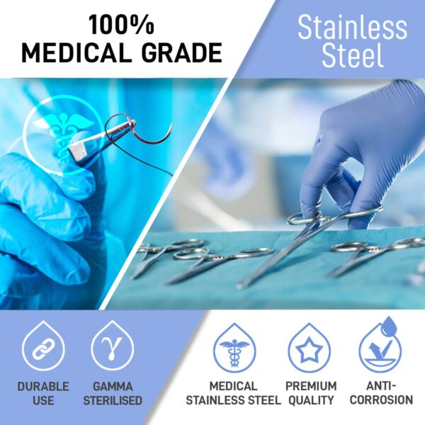 KIT completo practica saturación Medical para estudiantes - Reusable Skin Simulation Silicon PAD 4th GEN with PRE-Cut Wounds, Full Set of Essentials Stainless Still SUTURING Tools - Imagen 7