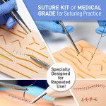KIT completo practica saturación Medical para estudiantes - Reusable Skin Simulation Silicon PAD 4th GEN with PRE-Cut Wounds, Full Set of Essentials Stainless Still SUTURING Tools - Imagen 10