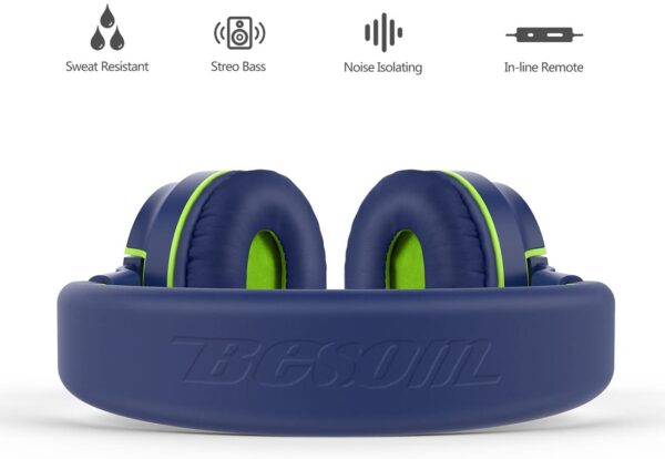 Audífonos Besom i36 - Auriculares de diadema para niños con control de micrófono, estéreo, ajustable, plegables, sin enredos, clavija de audio de 0.138 in, con cable, para niños, adolescentes, niñas, niños y adultos - Imagen 7