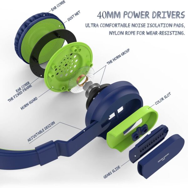 Audífonos Besom i36 - Auriculares de diadema para niños con control de micrófono, estéreo, ajustable, plegables, sin enredos, clavija de audio de 0.138 in, con cable, para niños, adolescentes, niñas, niños y adultos - Imagen 3