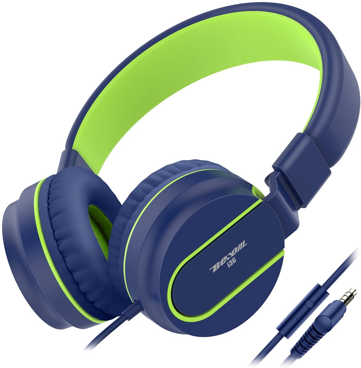 716+f-I0RWL._AC_SL1500_ Audífonos Besom i36 - Auriculares de diadema para niños con control de micrófono, estéreo, ajustable, plegables, sin enredos, clavija de audio de 0.138 in, con cable, para niños, adolescentes, niñas, niños y adultos - Imagen 1