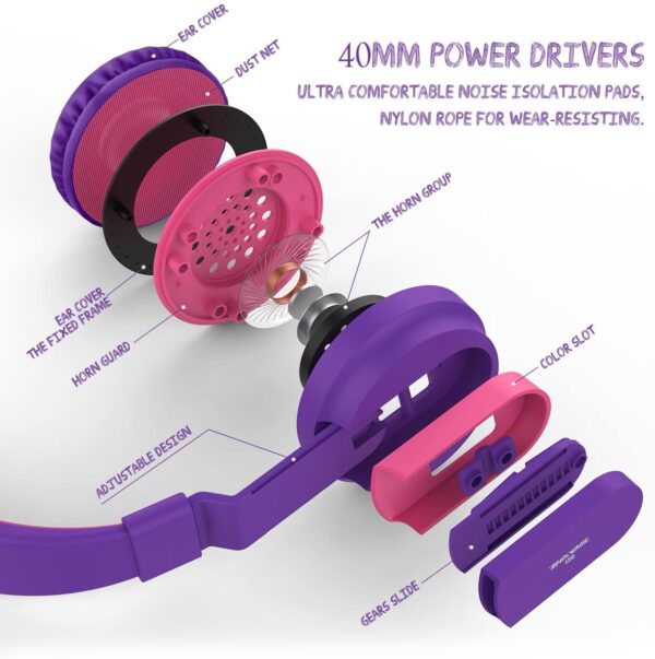 Audífonos Besom i36 - Auriculares de diadema para niños con control de micrófono, estéreo, ajustable, plegables, sin enredos, clavija de audio de 0.138 in, con cable, para niños, adolescentes, niñas, niños y adultos - Imagen 10