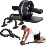Rodillo abdominal 6 en 1 con rodilleras, bandas de resistencia, almohadillas de empuje, mangos y empuñaduras, equipo perfecto para el gimnasio en casa para hombres y mujeres de EnterSports