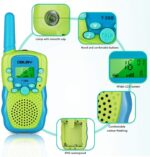 Radios de comunicación para niños Obuby , 22 canales de radio de 2 vías juguete para niños de 4.8 Kilometros de largo alcance con linterna LCD retroiluminada, camping, senderismo, 3 unidades, Azul, rosa y amarillo. - Imagen 4