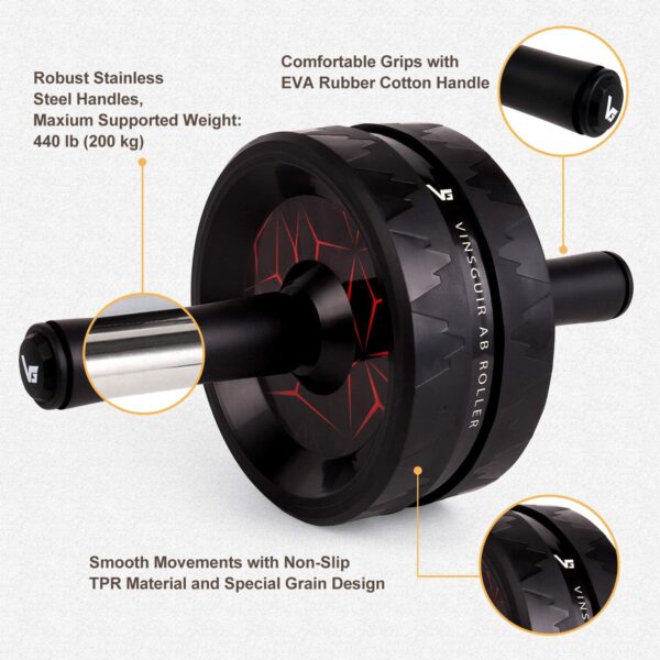 Rodillo para entrenamiento de abdominales-Vinsguir - , equipo de ejercicio de rueda de rodillos para entrenamiento de núcleo, rodillo de rueda de abdominales para gimnasio en casa, equipo de entrenamiento para ejercicios abdominales - Imagen 8