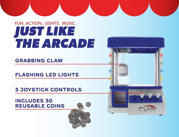 Juguete máquina, pinza con luces LED y música, Inserta monedas como en las máquinas de juegos reales - Imagen 7