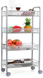 Verdulero Carro de almacenamiento de cocina con ruedas, cesta de alambre de acero, estantería, fácil de mover, Acero - Imagen 2