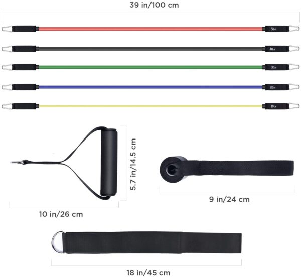 Juego de bandas de resistencia con asas Letsfit - , tubos de entrenamiento con anclaje para puerta y correas de tobillo para entrenamiento de resistencia, terapia física, entrenamiento en casa, yoga, pilates apilables hasta 150 libras - Imagen 2