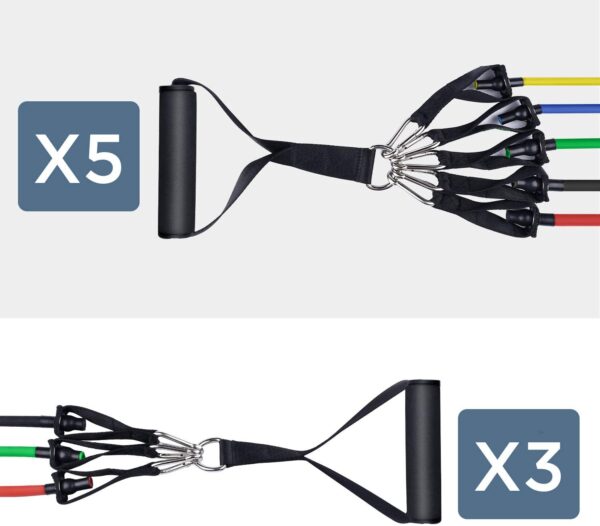 Juego de bandas de resistencia con asas Letsfit - , tubos de entrenamiento con anclaje para puerta y correas de tobillo para entrenamiento de resistencia, terapia física, entrenamiento en casa, yoga, pilates apilables hasta 150 libras - Imagen 3