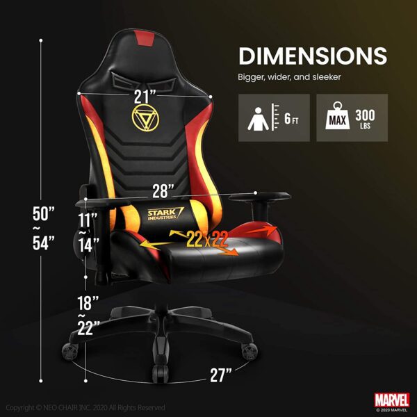 Silla de escritorio de los Vengadores de Marvel para juegos de mesa de oficina y de carreras de ordenador Iron Man - Imagen 2