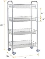 Verdulero Carro de almacenamiento de cocina con ruedas, cesta de alambre de acero, estantería, fácil de mover, Acero - Imagen 3