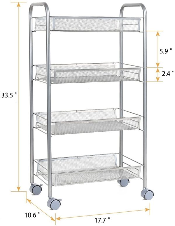 Verdulero Carro de almacenamiento de cocina con ruedas, cesta de alambre de acero, estantería, fácil de mover, Acero - Imagen 3