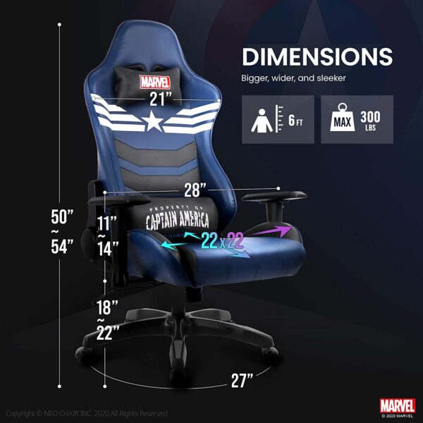 Silla de escritorio de los Vengadores de Marvel para juegos de mesa de oficina y de carreras de ordenador Capitán América - Imagen 6