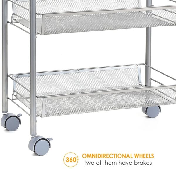 Verdulero Carro de almacenamiento de cocina con ruedas, cesta de alambre de acero, estantería, fácil de mover, Acero - Imagen 5