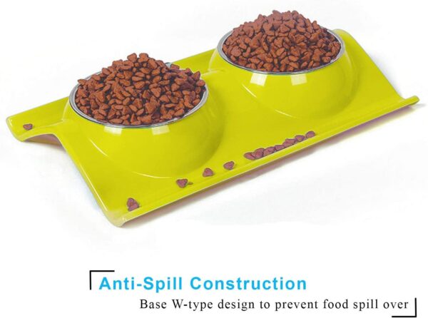 Tazas dobles para mascotas, de acero inoxidable de alta calidad, con base de resina sin derrames, para agua y alimento, para perros y gatos - Imagen 9