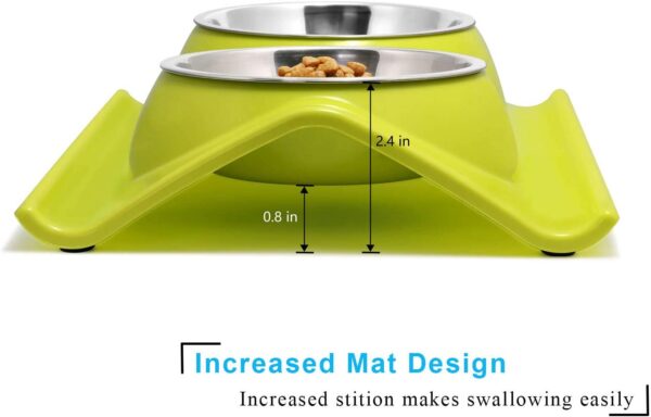 Tazas dobles para mascotas, de acero inoxidable de alta calidad, con base de resina sin derrames, para agua y alimento, para perros y gatos - Imagen 3