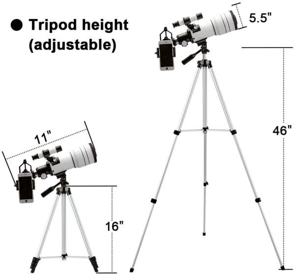 Telescopio Model 70400 70M principiantes, 2.756 in de apertura, 11.811 in, telescopio refractor astronómico (15 x 150 X), telescopio portátil de viaje con un trípode ajustable, un adaptador de teléfono y un mando a distancia inalámbrico - Imagen 3