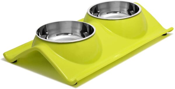 Tazas dobles para mascotas, de acero inoxidable de alta calidad, con base de resina sin derrames, para agua y alimento, para perros y gatos - Imagen 4