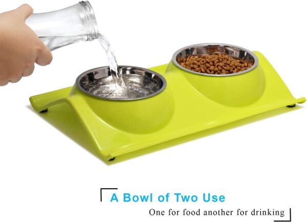 Tazas dobles para mascotas, de acero inoxidable de alta calidad, con base de resina sin derrames, para agua y alimento, para perros y gatos - Imagen 6