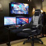 Silla gamer BOSSIN Silla de escritorio para ordenador con reposapiés y reposacabezas, diseño ergonómico, gran tamaño de respaldo alto, silla giratoria de piel sintética, Cuero falso, Gris y negro - Imagen 7