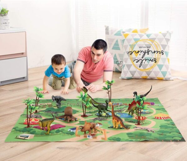 Figura de Dinosaurio TEMI con alfombra de juego y árboles, juego de dinosaurios educativo realista para crear un mundo de dinosaurios incluyendo T-Rex, triceratops, velociraptor, regalos perfectos para niños, niños y niñas - Imagen 6