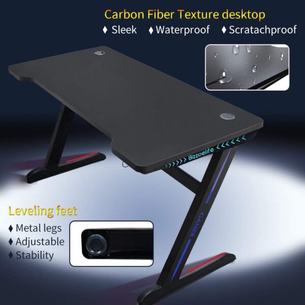 Escritorio ergonómico para juegos Bizzoelife, 47 pulgadas, en forma de Z, para el hogar, oficina, PC, mesa de ordenador, estación de trabajo - Imagen 2