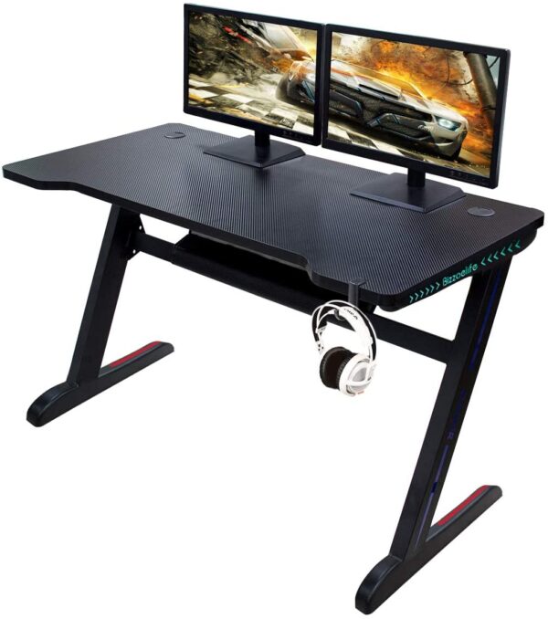 Escritorio ergonómico para juegos Bizzoelife, 47 pulgadas, en forma de Z, para el hogar, oficina, PC, mesa de ordenador, estación de trabajo - Imagen 3