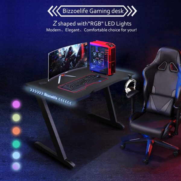 Escritorio ergonómico para juegos Bizzoelife, 47 pulgadas, en forma de Z, para el hogar, oficina, PC, mesa de ordenador, estación de trabajo - Imagen 4