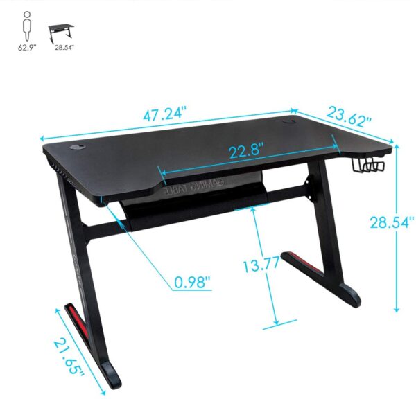 Escritorio ergonómico para juegos Bizzoelife, 47 pulgadas, en forma de Z, para el hogar, oficina, PC, mesa de ordenador, estación de trabajo - Imagen 6
