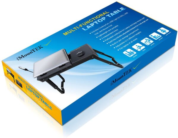 Mesa de ordenador portátil para cama, multifuncional, con ventilador de refrigeración interno, 2 soportes independientes para ordenador portátil, plegable y 3 diferentes alturas, lámpara LED de escritorio, 4 puertos USB - Imagen 10