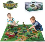 Figura de Dinosaurio TEMI con alfombra de juego y árboles, juego de dinosaurios educativo realista para crear un mundo de dinosaurios incluyendo T-Rex, triceratops, velociraptor, regalos perfectos para niños, niños y niñas
