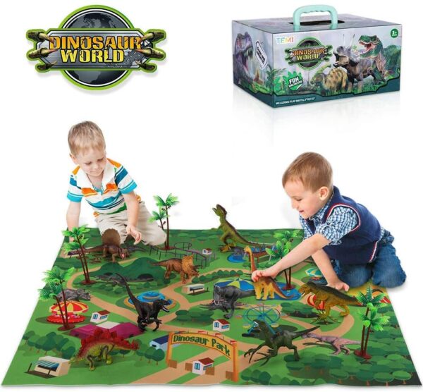 71HoPyScRCL._AC_SL1000_ Figura de Dinosaurio TEMI con alfombra de juego y árboles, juego de dinosaurios educativo realista para crear un mundo de dinosaurios incluyendo T-Rex, triceratops, velociraptor, regalos perfectos para niños, niños y niñas - Imagen 1