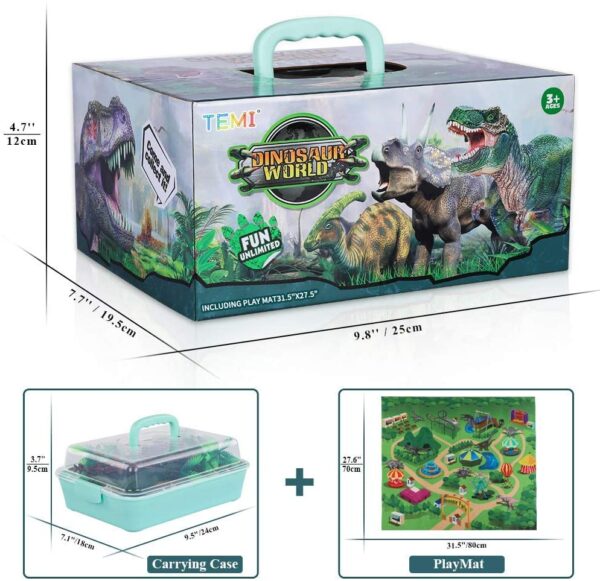 Figura de Dinosaurio TEMI con alfombra de juego y árboles, juego de dinosaurios educativo realista para crear un mundo de dinosaurios incluyendo T-Rex, triceratops, velociraptor, regalos perfectos para niños, niños y niñas - Imagen 4
